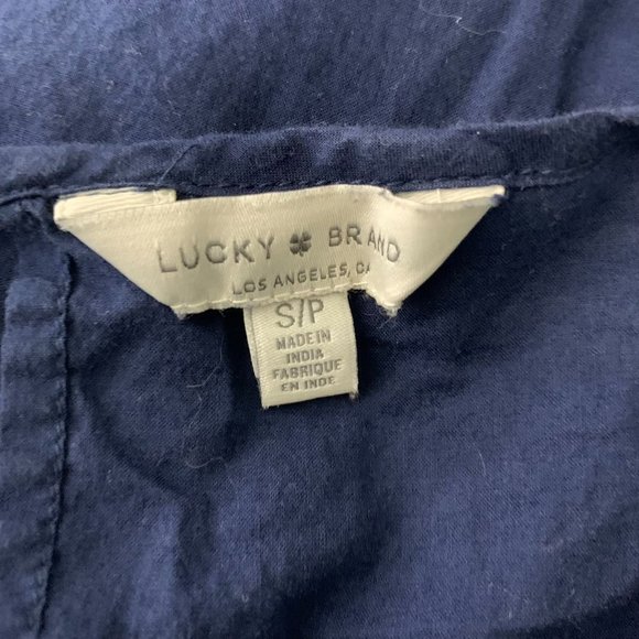 Lucky Brand Embroidered Peasant Top S Blue Short Sleeve Smocking Key Hole Back - Picture 6 of 6